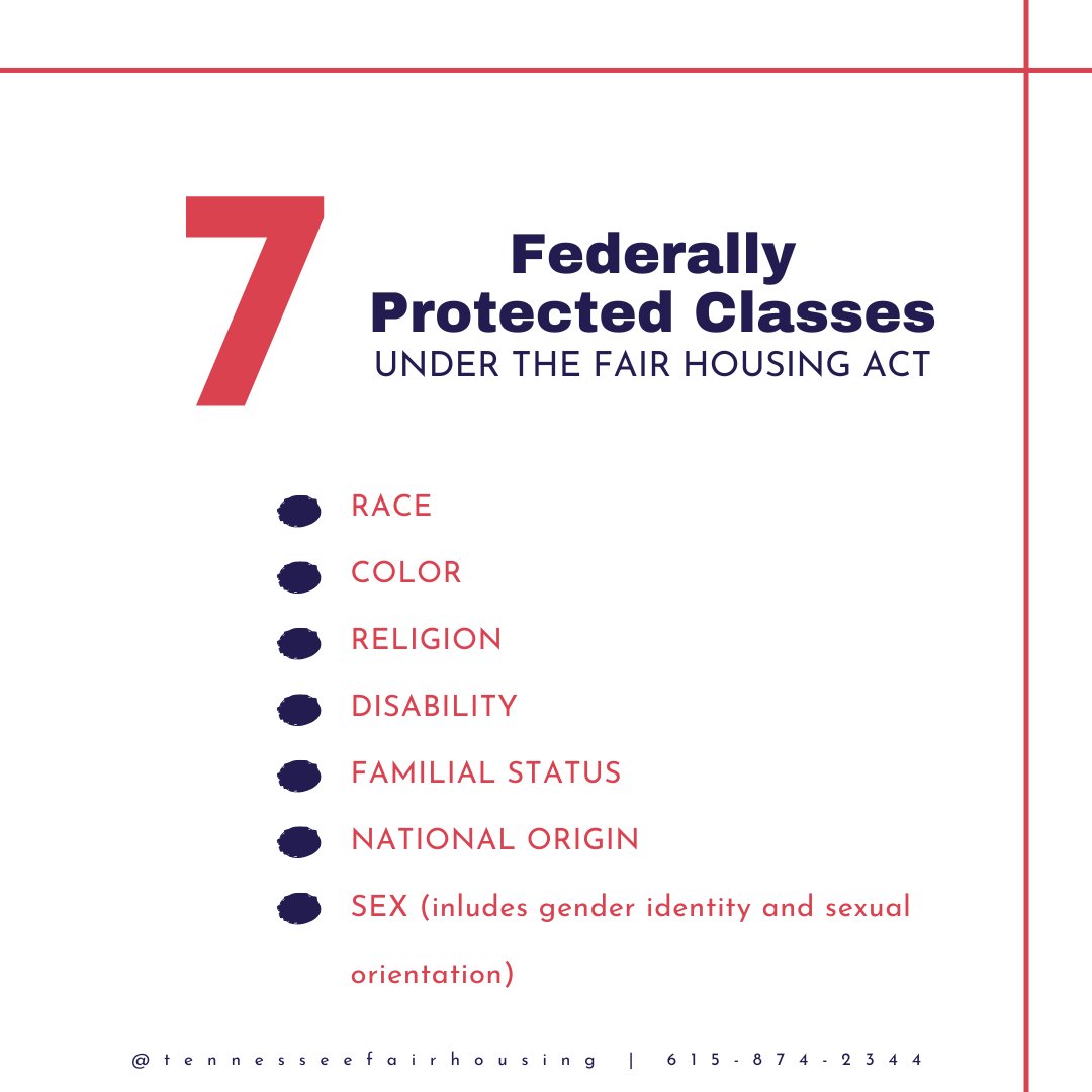 TNFairHousing's tweet photo. If you belong to one of those protected classes, and you’re being discriminated against in your housing, we can help! 
#fairhousing #fairhousingact #fairhousingmatters https://t.co/wntsyR9kkc