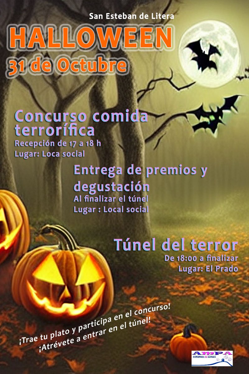 fsabes's tweet photo. La Asociación de Madres y Padres del colegio de San Esteban de Litera prepara un túnel del terror para Halloween inolvidable y un concurso de comida terrorífica. No os lo perdáis. #ViVeSEL #SEL #Huesca https://t.co/NmQWjr7g7K