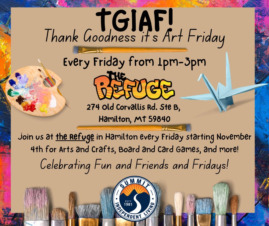 SummitILC's tweet photo. Summit's Hamilton office is excited announce the relaunch of TGIAF- or Thank Goodness it's Art Friday! 

Come celebrate Fun, Friends, and Fridays starting November 4th. Fridays from 1pm-3pm.

This is a wonderful opportunity to meet with friends, old and new. See you there! https://t.co/k1LWHX276y