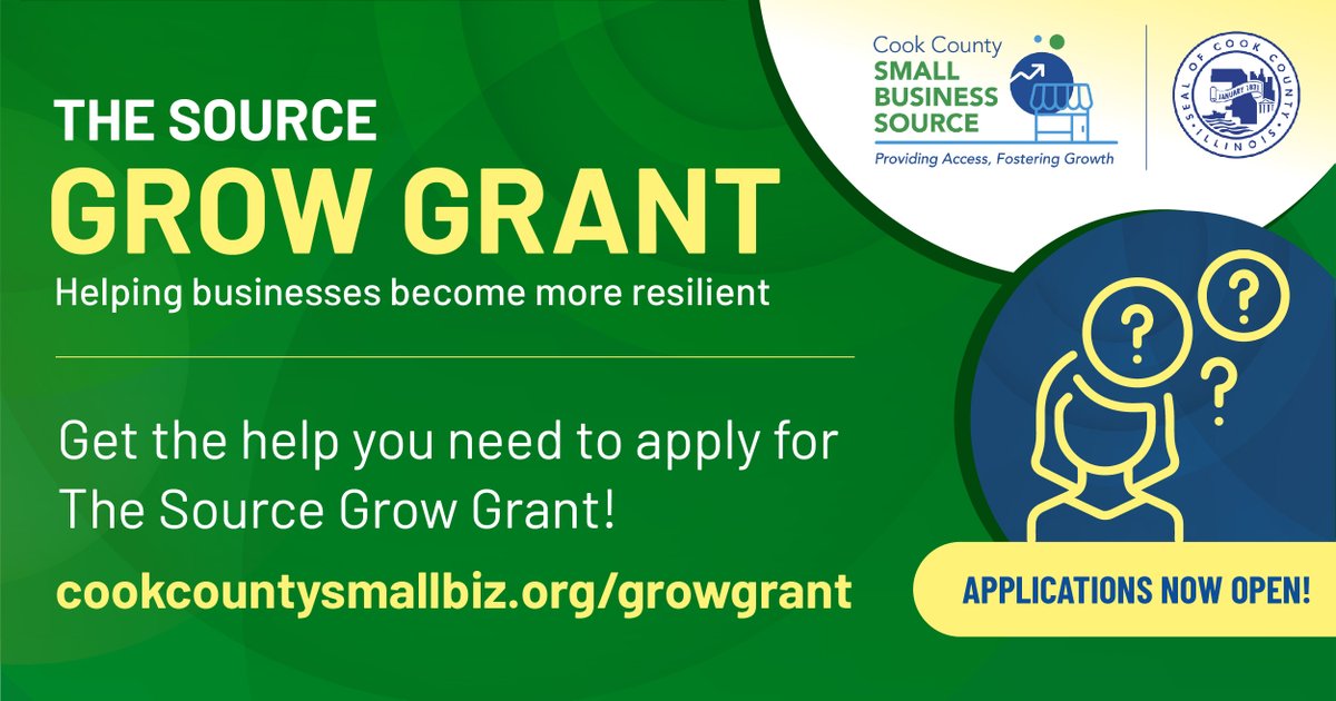 Calling all small businesses! Don't miss out on your chance to apply for a $10,000 grant. Visit cookcountysmallbiz.org/growgrant for eligibility requirements, program priorities & a regularly updated list of FAQs & a calendar of virtual & in-person help sessions.