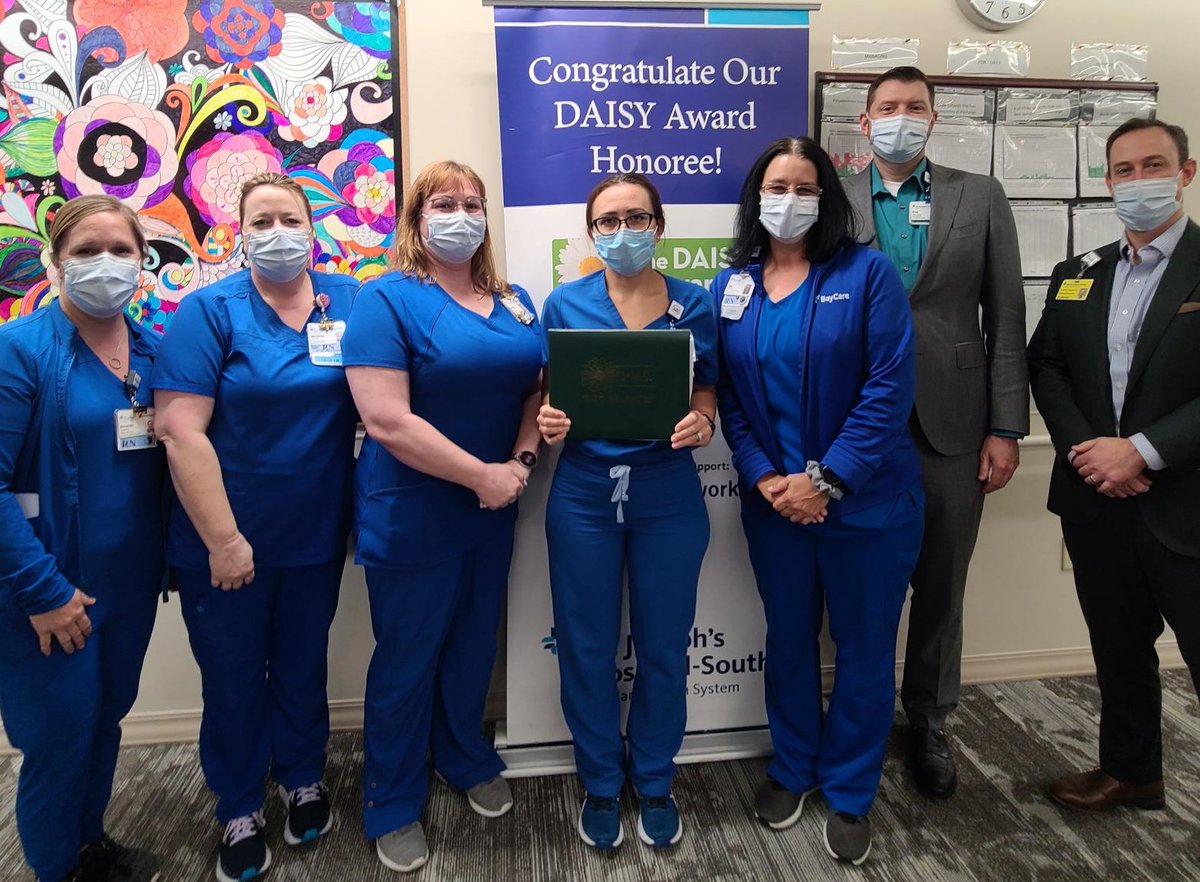 Tatiana, a St. Joseph's Hospital-South nurse, earned national distinction receiving a @DAISY4Nurses award, among the highest accolades in the profession. Tatiana was nominated by a patient for her professionalism and her ability to help with the patient's emotional needs.