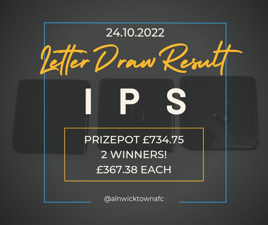 AlnwickTownAFC's tweet photo. 🗣️ Letter Draw Result
🗓️ 24.10.2022
🔠 I P S
💰 £734.75
🎉 2 Winners!
🎁 Each Receive £367.38
🔮 Next week estimate £150
@juniors_atfc
@AlnwickTownLFC
#AlnwickTown #LetterDraw #Alnwick #Fundraising https://t.co/Msrvx8lsEr