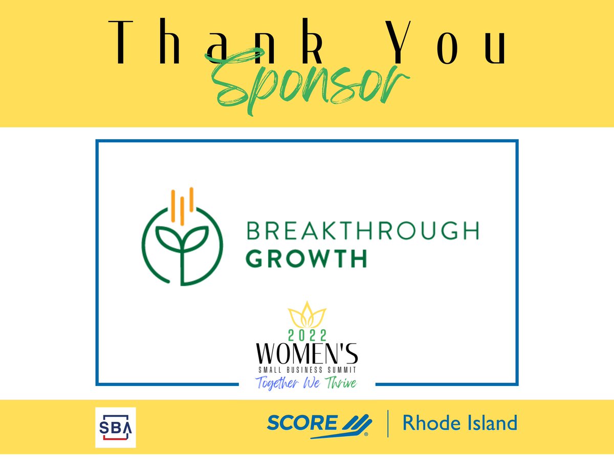 Thank you to Breakthrough Growth for sponsoring Score's 2022 Women’s Small Business Summit! 

To learn more about Breakthrough Growth and how they help businesses and non-profits, click here: bt-growth.com 

Join us: wsbsri.org

#togetherwethrive #wsbsri