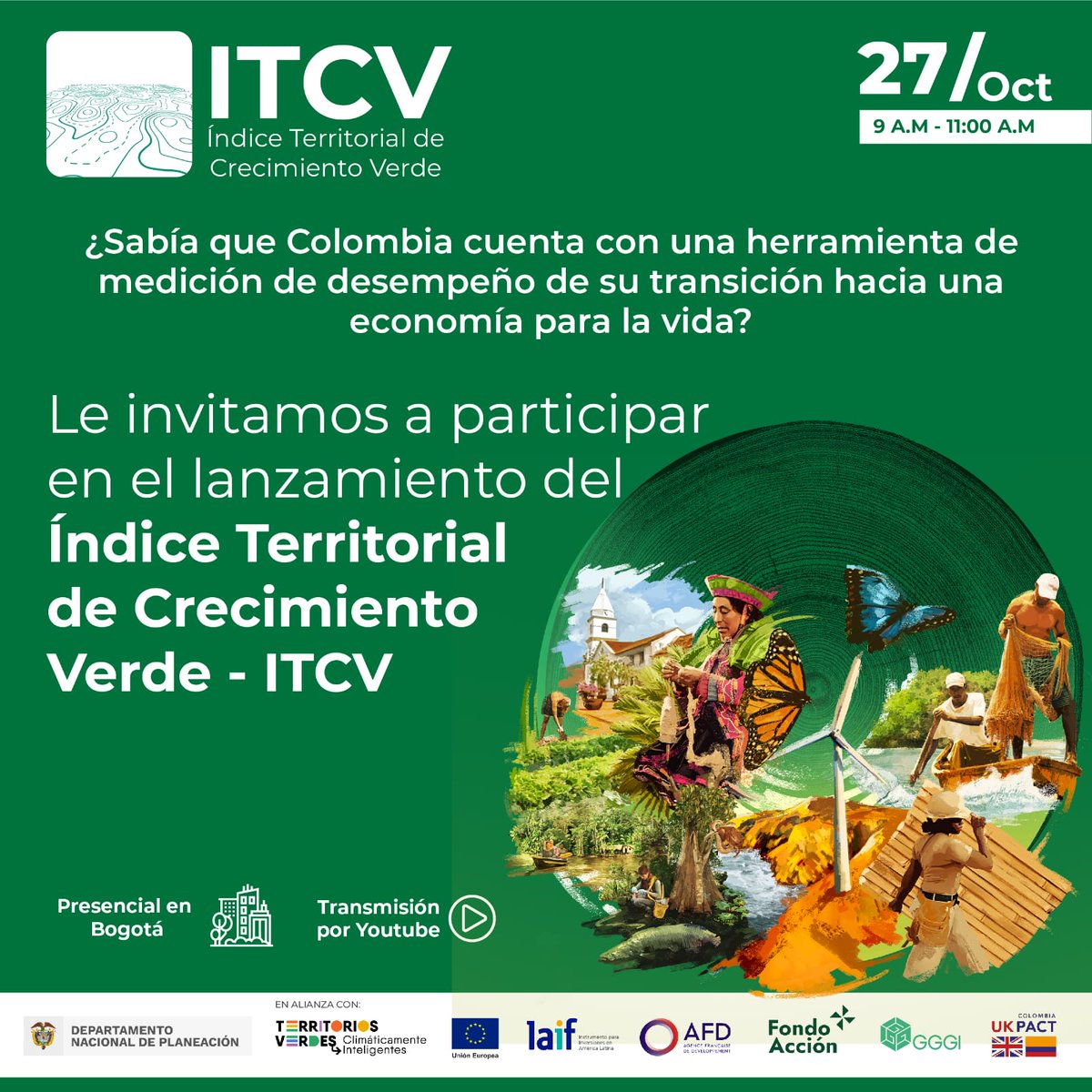 #ColombiaCreceVerde | ¡Únete al lanzamiento del #ITCV en Bogotá!
Una herramienta de evaluación subnal. del desempeño en #CrecimientoVerde que desarrollamos junto con el <a href="/DNP_Colombia/">dnp_colombia</a> y el apoyo de #UKPACT.
🗓️ 27/10 | 9 - 11 a. m.
👉 Asistencia presencial: bit.ly/ITCVF