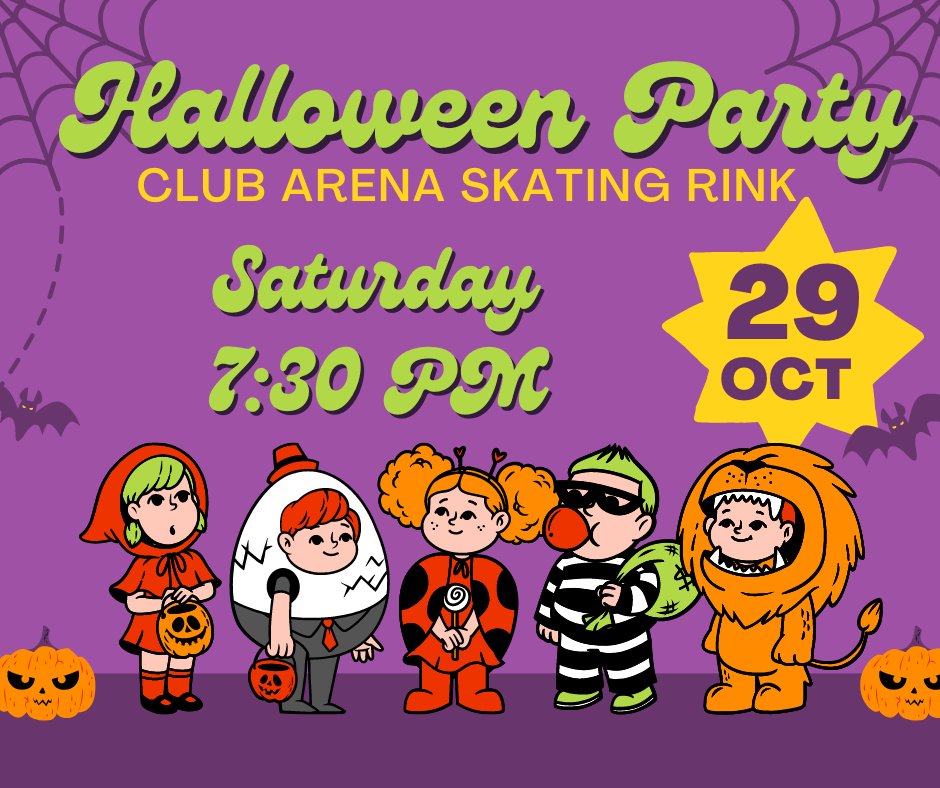 Tonight is the Halloween Party at Club Arena! Come out for skating, a costume contest, and a great time!