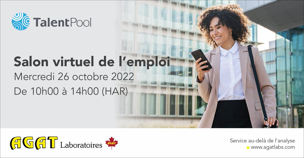 L'équipe RH d'AGAT Laboratoires vous attend au salon virtuel de l'emploi de Talent Pool. Inscrivez-vous gratuitement sur: foiredemploitalentpool.com/inscription/

#Recrutement #Carrières #FoireEmploi #Emplois #Canada