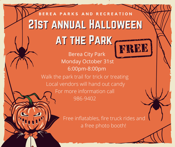 Don’t forget tomorrow is Halloween at the Park! Come out from 6pm-8pm for trick or treating and kids activities.