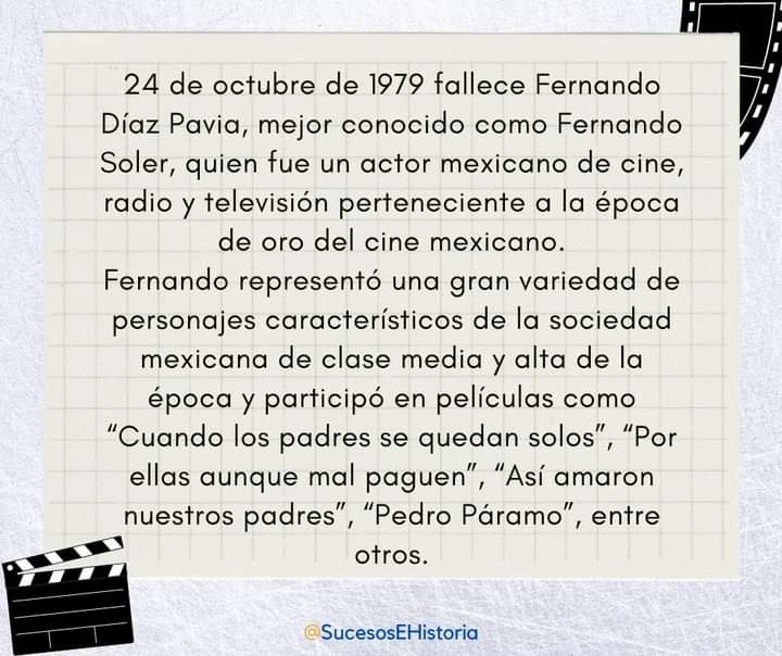 ESucesos's tweet photo. Un día como hoy, Fernando Soler
#24DeOctubre #UnDiaComoHoy #Efemerides #Efemeride #FernandoSoler #Cine https://t.co/LiU6xu3SUc