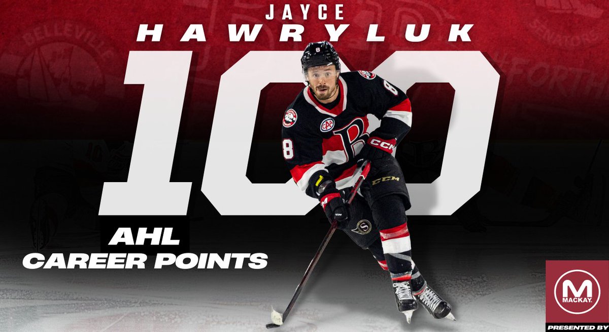 Congratulations to #BellevilleSens forward Jayce Hawryluk on collecting his 100 career AHL point with an assist on Saturday night! 

<a href="/mackayinsurance/">mackayinsurance</a> | #ForTheB