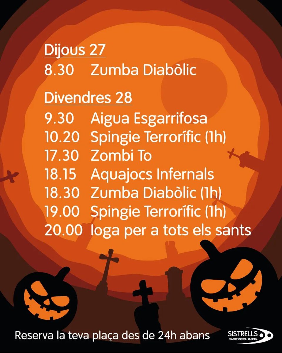 Cem_sistrells's tweet photo. 🎃Preparats pero passar un Halloween d'infart?

🎃Preparados para pasar un Halloween de infarto? 
 
ESPECIAL HALLOWEEN

#cemsistrells #cemsistrellsbadalona #sistrells #badalona #bdn #Barcelona #BCN #gym #fitness #centreesportiu #activitats #activitat #salut #Halloween #esport https://t.co/Rm0yGC4I1u