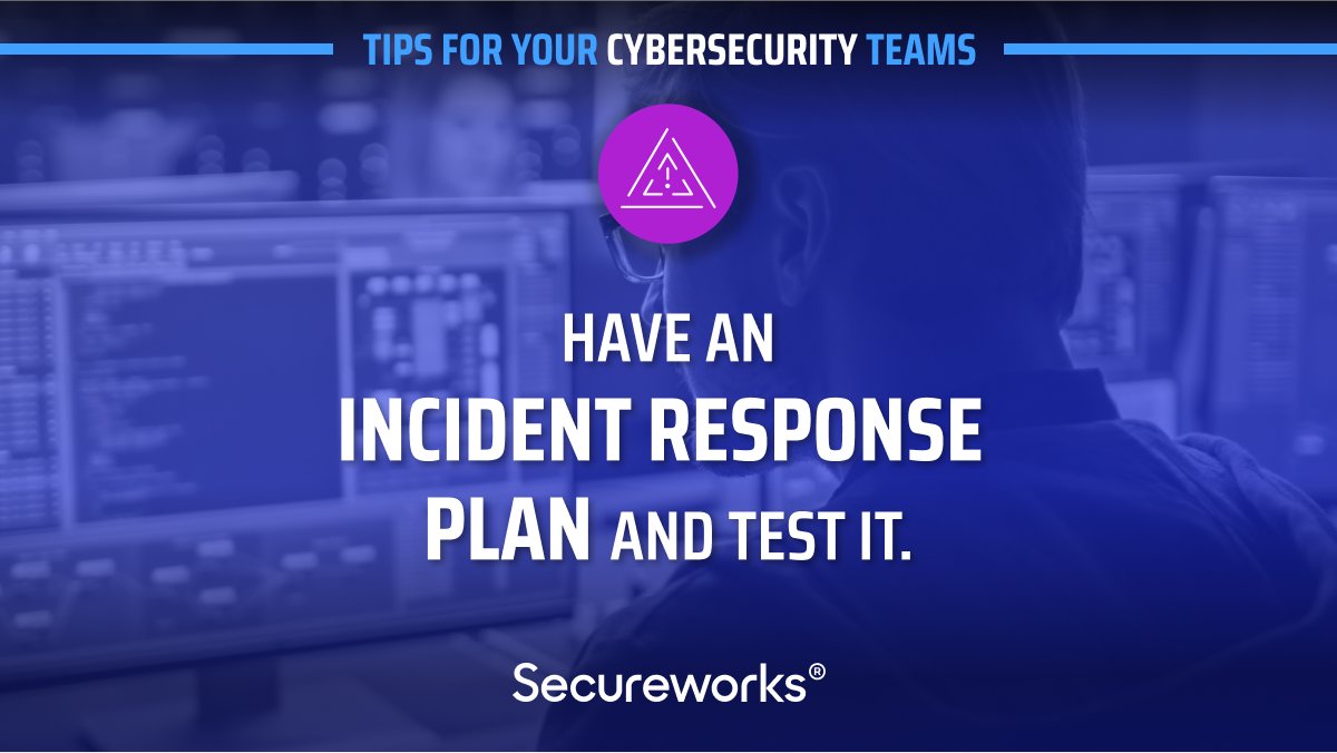 Secureworks's tweet photo. β οΈ #IncidentResponse is both a proactive and reactive process. Today's #CyberMonth tip is to create an incident response plan and test it. Need help? Consult the experts at Secureworks: https://t.co/lIzw3jsXy8 #SCWXCyberTips #Cybersecurity https://t.co/0kOI0J6Hlr