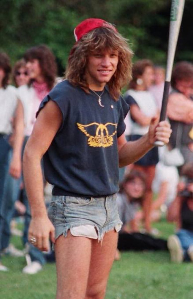 Super70sSports's tweet photo. I'm living on a prayer Bon Jovi’s nuts won't fall out of those jorts when he takes a cut. https://t.co/yYHA5fq2Zf