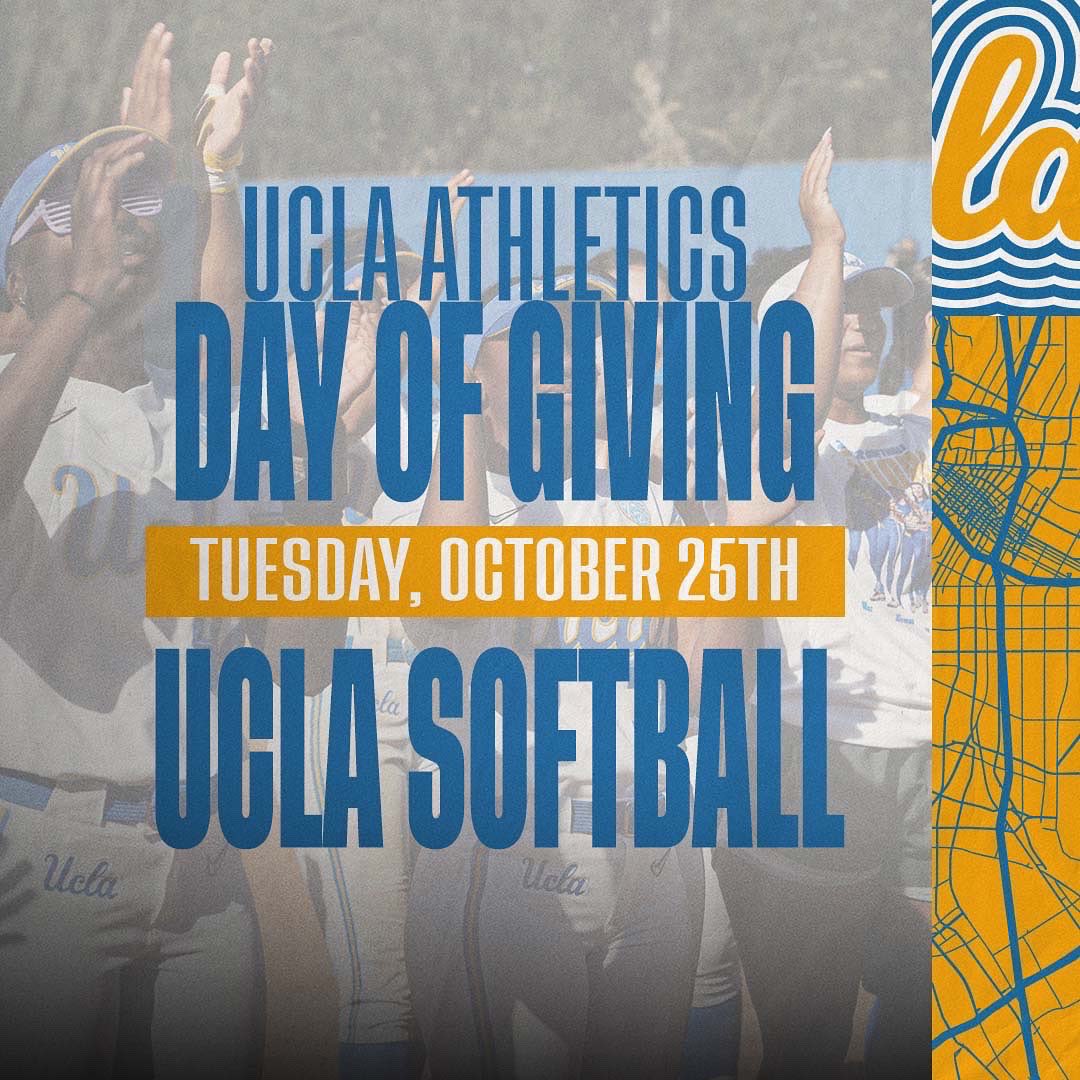 A reminder that tomorrow is #UCLADayofGiving! We need YOUR HELP to repeat as winners with the highest amount of donations 👊 🔗: spark.ucla.edu/softball #GoBruins