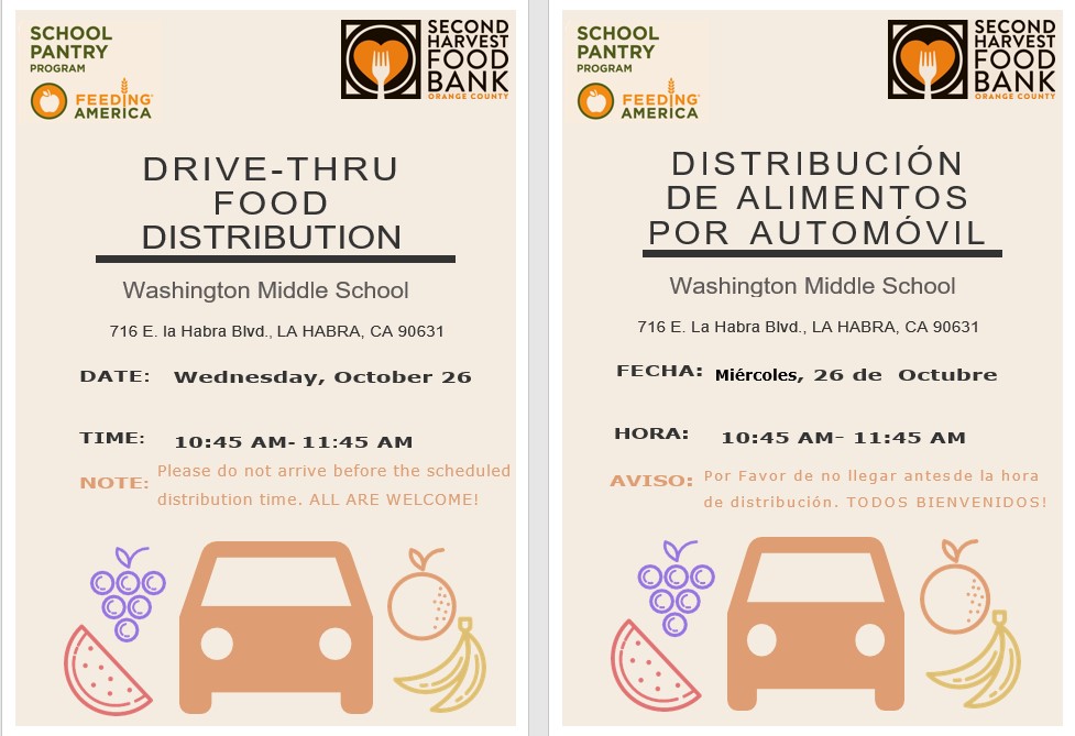 Yessica Diaz (@wmsliaison) on Twitter photo El momento a llegado! Este Miercoles 26 de Octubre tendremos nuestra distribucion de comida en <a href="/WMSPatriots/">Washington MS</a> de 10:45-11:45 am Todos son bienvenidos! Pasen la voz con sus familiares y amigos, Los Esperamos <a href="/LHSchools/">La Habra Schools</a> <a href="/DrCarlosLHCSD/">Dr. Carlos</a> <a href="/PTA_WMS/">WMS PTA</a> El momento a llegado! Este Miercoles 26 de Octubre tendremos nuestra distribucion de comida en <a href="/WMSPatriots/">Washington MS</a> de 10:45-11:45 am Todos son bienvenidos! Pasen la voz con sus familiares y amigos, Los Esperamos <a href="/LHSchools/">La Habra Schools</a> <a href="/DrCarlosLHCSD/">Dr. Carlos</a> <a href="/PTA_WMS/">WMS PTA</a>