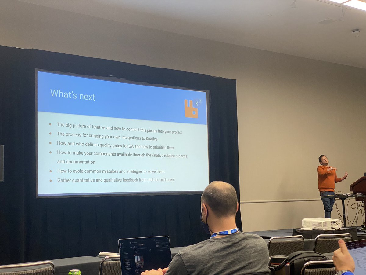 salaboy's tweet photo. Now it’s the turn of @Gabilloillo to talk about the road to GA for the #rabbitmq broker in @KnativeProject eventing. Via @RabbitMQ 🥳🥳 https://t.co/gUnvd2fkfo