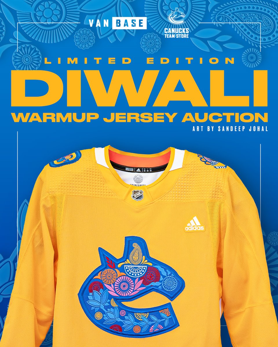 Vancouver Canucks - Our Diwali warmup jersey auction is now open for bids!  Designed by Jag Nagra, a local South Asian artist, these will be worn on  Friday vs. Nashville. BID NOW