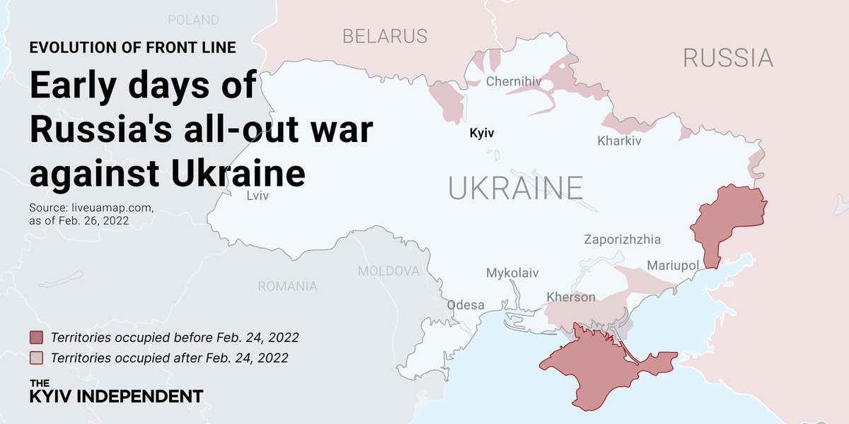 KyivIndependent's tweet image. It has been exactly eight months since Russia began its full-scale invasion of Ukraine.

Here's how the front line has been changing since Feb. 24.