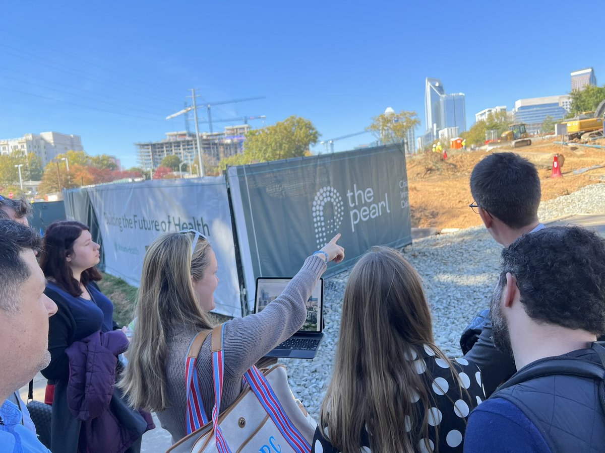 donaldjonas's tweet photo. Hosting @gmfus leaders from Europe in Charlotte. Toured the future @AtriumHealthWFB Charlotte campus medical school &amp; adjourning Pearl Innovation District. Plus discussion on food access in the @AtriumSHVI test kitchen w @loavesfishesnc @NCSCFarmTrust @FeedingClt @AtriumHealth https://t.co/1MfRNxvxef