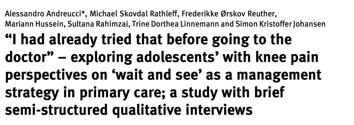 MichaelRathleff's tweet photo. Neat &amp; important study from @SimonKJohansen &amp; @Andreucci_Ale et al. Many interesting perspectives from adolescents on what it means to them to get a message of "wait and see" when they consult their general practitioner due to knee pain https://t.co/MXtUHKCoeE https://t.co/itZNPxqEtc