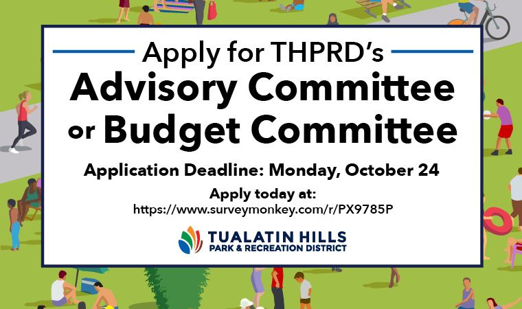 Does providing helpful guidance about THPRD's long-term planning efforts or budget sound like you? Read about our advisory committees (buff.ly/3BZkbo2) or budget committee (buff.ly/3ol0j8O) and apply to join. Today is the last day to submit your application!
