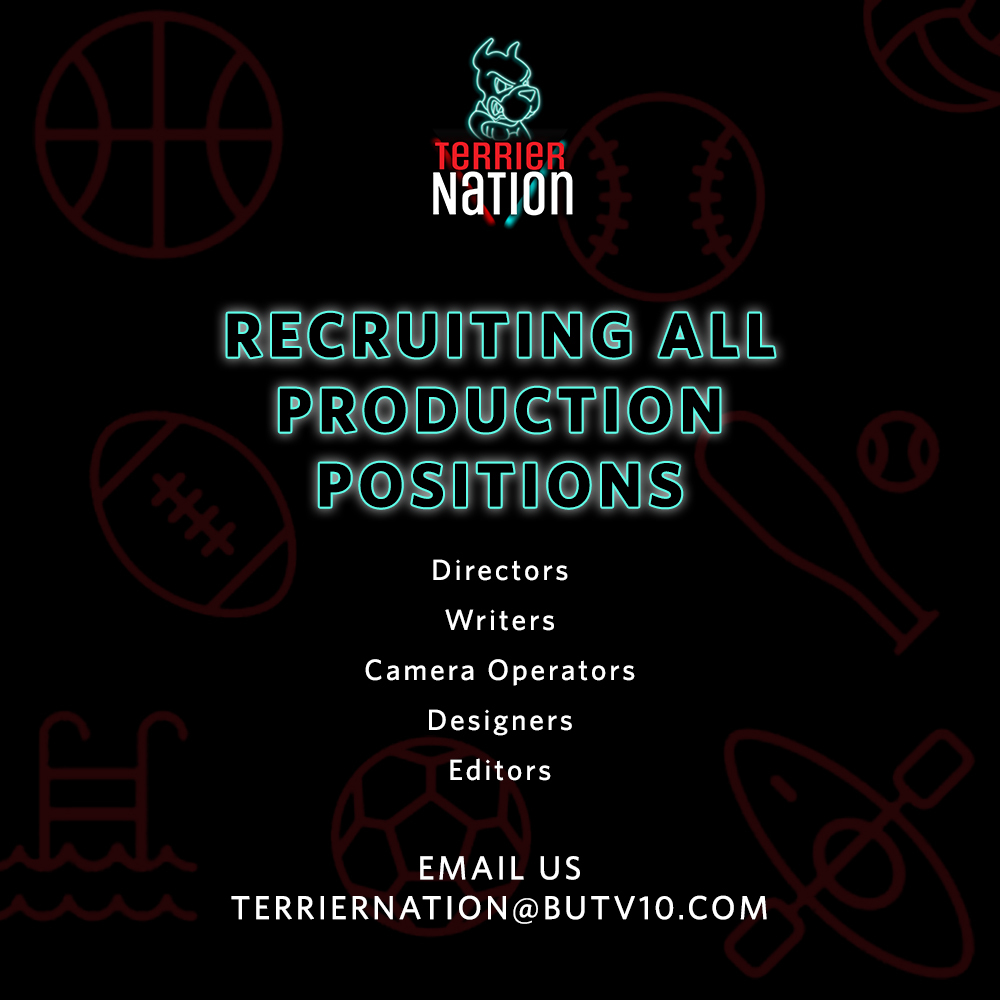 butv10's tweet photo. @TerrierNationBU is looking to grow its team! Terrier Nation covers all BU sports, including varsity, club, and even intramurals. Reach out for more info! https://t.co/ZGTjP9FLJt
