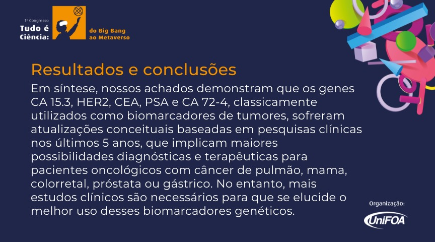 LagebUnifoa's tweet photo. Em nosso estudo, concluímos que os biomarcadores de câncer CA 15.3, HER2,CEA, PSA e CA72-4,sofreram atualizações conceituais importantes nos últimos 5 anos, o que implicou, dessa forma, em avanços significativos no diagnóstico e prognóstico do câncer.
@tudoeciencia 
#tudoeciencia https://t.co/7QYmQnq4ui