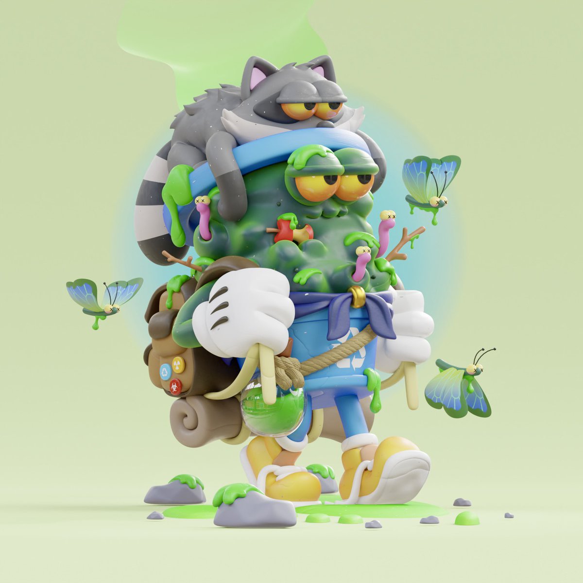 3D fanart <a href="/garbagefriends/">Garbage Friends ♻️</a> 🗑♻️🦝🦋 
certainly my favorite teaser so far 🟢

ngl took me quite sometime to finish this one, details that Markus has put in are 🔥🔥
quality art take times ⏳
#tuest the process 

#blender
#b3d
#3dart 
#fanart