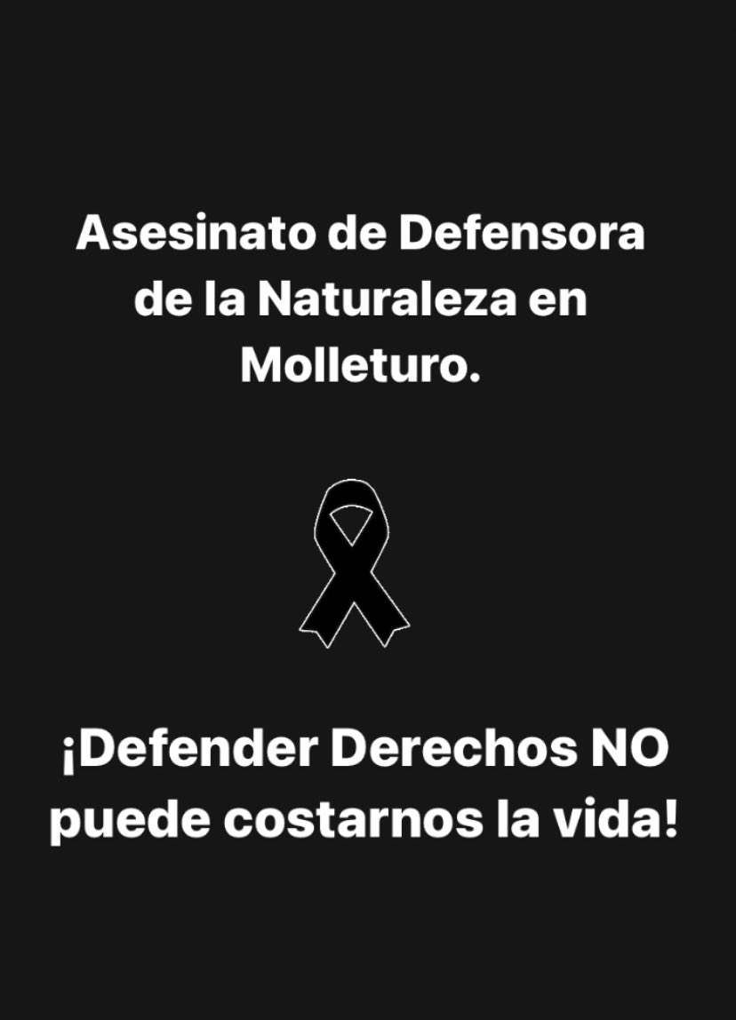 #Azuay, #Cuenca (Ecuador) Alba Bermeo Puin, moradora de la parroquia de Molleturo, defensora de la naturaleza, fue ASESINADA la madrugada del 22 de octubre por personas involucradas en actividades mineras de oro.
COMUNICADO de <a href="/DDHH_Alianza/">Alianza de Organizaciones por los Derechos Humanos</a>
bit.ly/3Fhzj50