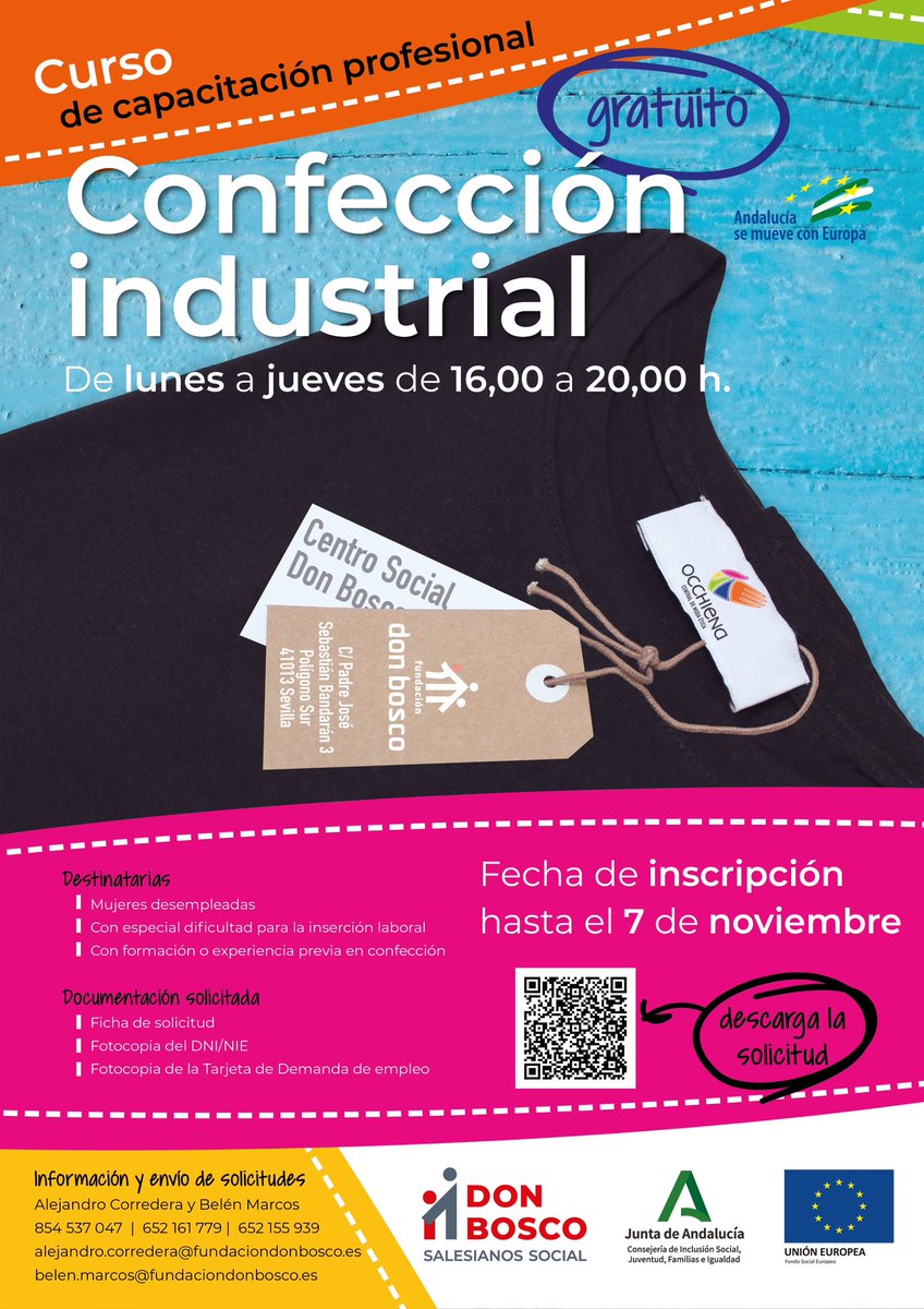 centralocchiena's tweet photo. ¿Quieres formarte en Confección Industrial de forma gratuita? 
Todavía estás a tiempo!!!

Destinatarias:
Mujeres desempleadas.
Con especial dificultad para la inserción laboral.
Con formación o experiencia previa en confección.

Aquí tienes toda la información ⬇️ https://t.co/hEgxmDk6RH