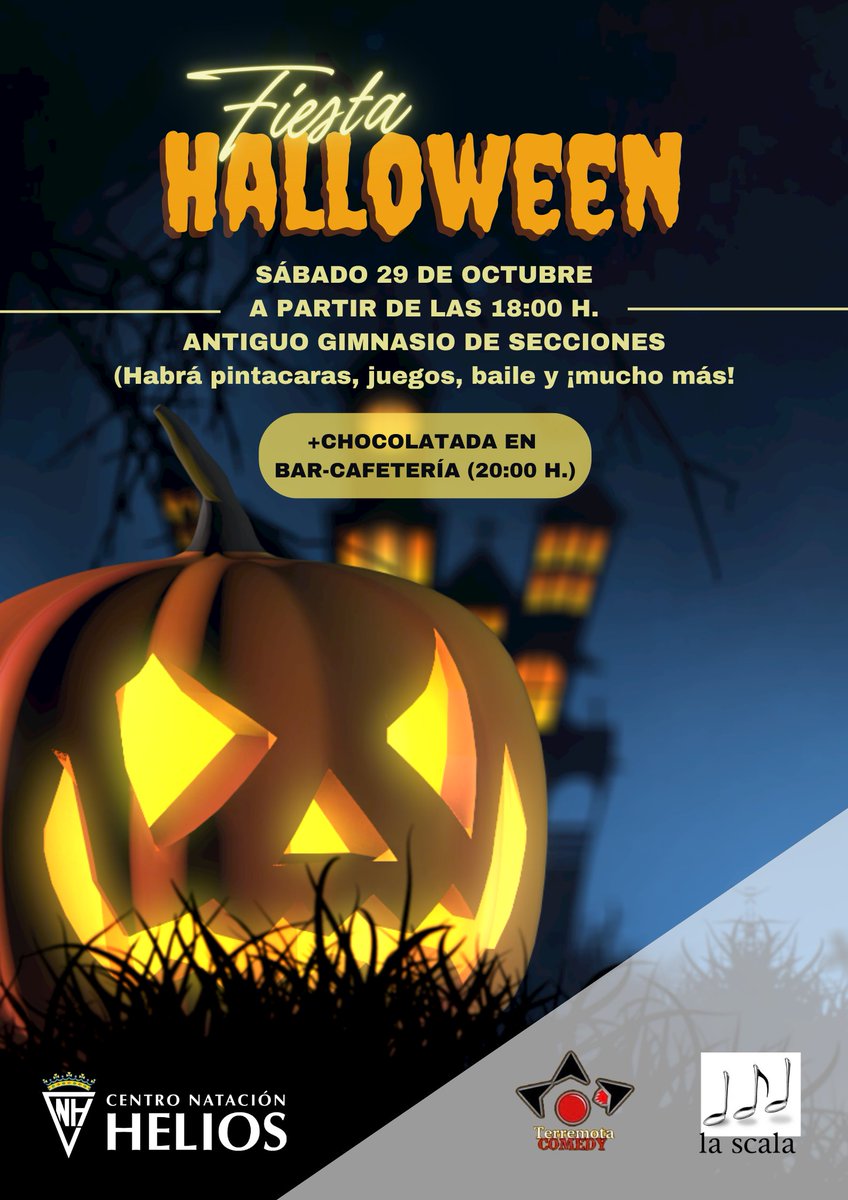 cnhelios's tweet photo. FIESTA HALLOWEEN
👻¿Planes para hoy? ¡Ven a pasarlo de miedo a nuestra fiesta!
📆Sábado 29 de octubre a partir de las 18:00 h. en el antiguo gimnasio de secciones
🍫Además, a las 20:00 h. chocolatada en bar-cafetería
🤔¿De qué vas a venir disfrazado? ¡Te leemos! https://t.co/fznGI5DM4n