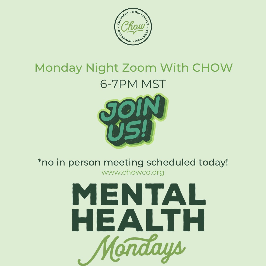 Happy #MentalHealthMonday! No in person meeting tonight, but join us on Zoom at chowco.org to talk #wellness #recovery and #mentalhealth!