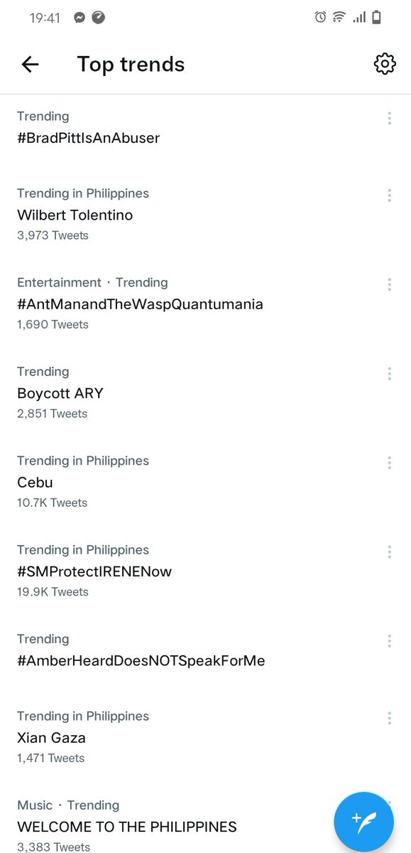 angeltresjolie_'s tweet photo. Screenshot in different hours. I must say #BradPitt is consistent on the trending topic. #BradPittIsAnAbuser . And also, Angie is still trending. https://t.co/RW0ZzIgNzi