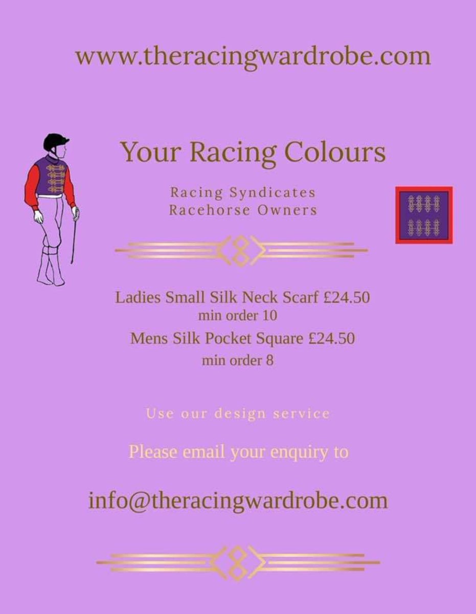 RacingWardrobe's tweet photo. Get your #ownerscolours designed by our Racing Wardrobe Team 😊🐎 Wear your #silkscarves #silkpocketsquare #festivalready  #theracingwardrobe https://t.co/5oCIadZeyp