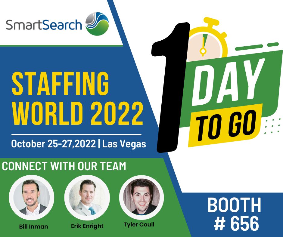 SmartSearchATS's tweet photo. The long wait is almost over! Staffing World 2022 starts tomorrow.
Don't forget to stop by booth #656 and connect with our team. See you there!!
#StaffingWorld #SmartSearchATS #LasVegas #Recruiters #Staffing https://t.co/HuQPGvMJRK