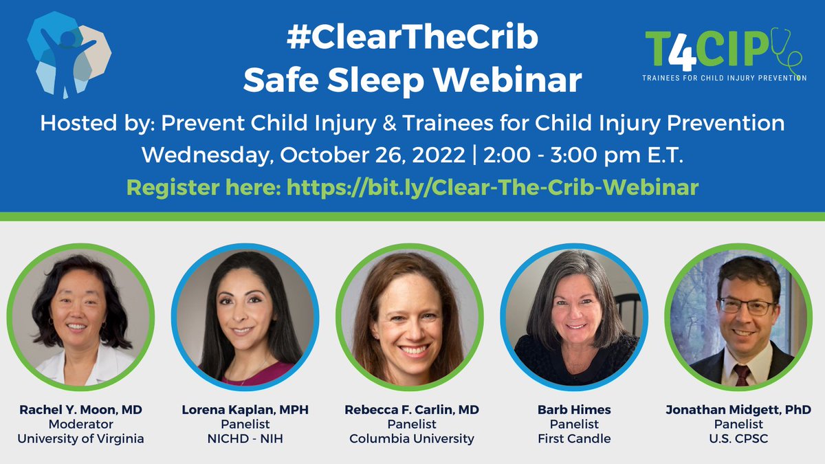 CIRPatNCH's tweet photo. Just 2⃣ days until the #ClearTheCrib webinar about #SafeSleep💤co-sponsored by #T4CIP and 
@PreventChildInj. What a phenomenal panel! Oct. 26 at 2 p.m. ET. Sign up to join us: https://t.co/bJQVlXbJt3 @USCPSC @First_Candle @RachelMoonMD @NICHD_NIH @BarbHimes1 https://t.co/P3DlvxwIj4
