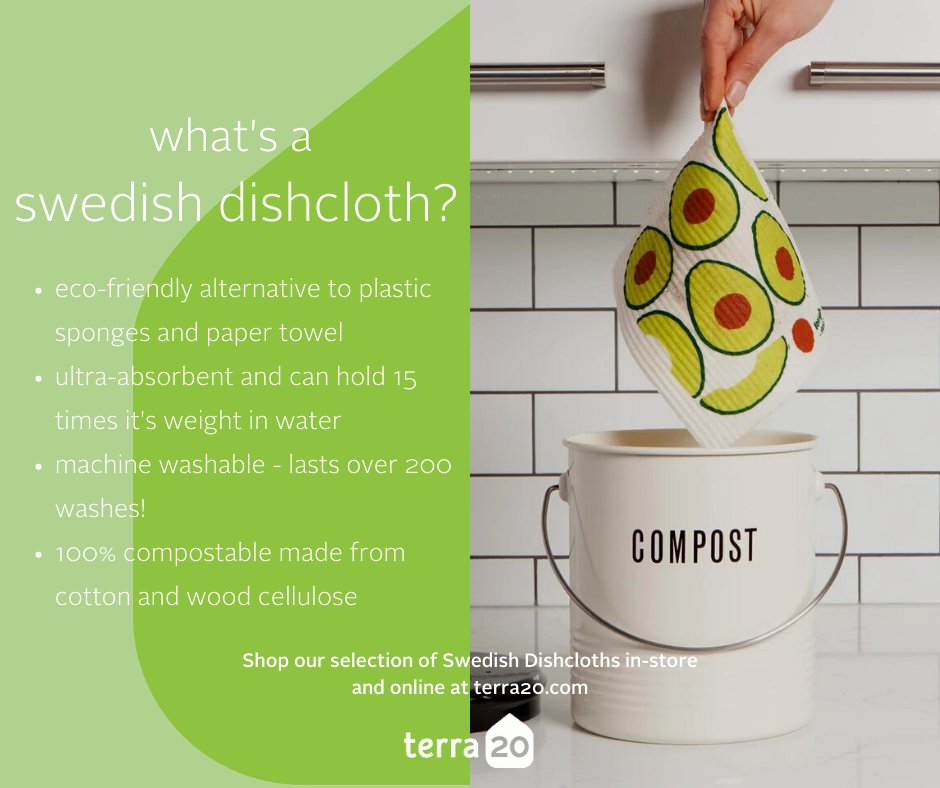exploreterra20's tweet photo. What's a Swedish Dishcloth? There's a reason why these are one of our fastest-selling products!

Save 20% on Ecologie Swedish Dishcloths for a limited time! Shop at all 3 terra20 locations or online: https://t.co/bnpiBGhBQT 💚 

#swedishdishcloths #ecofriendlyproducts  #gogreen https://t.co/rPMzIczTfR