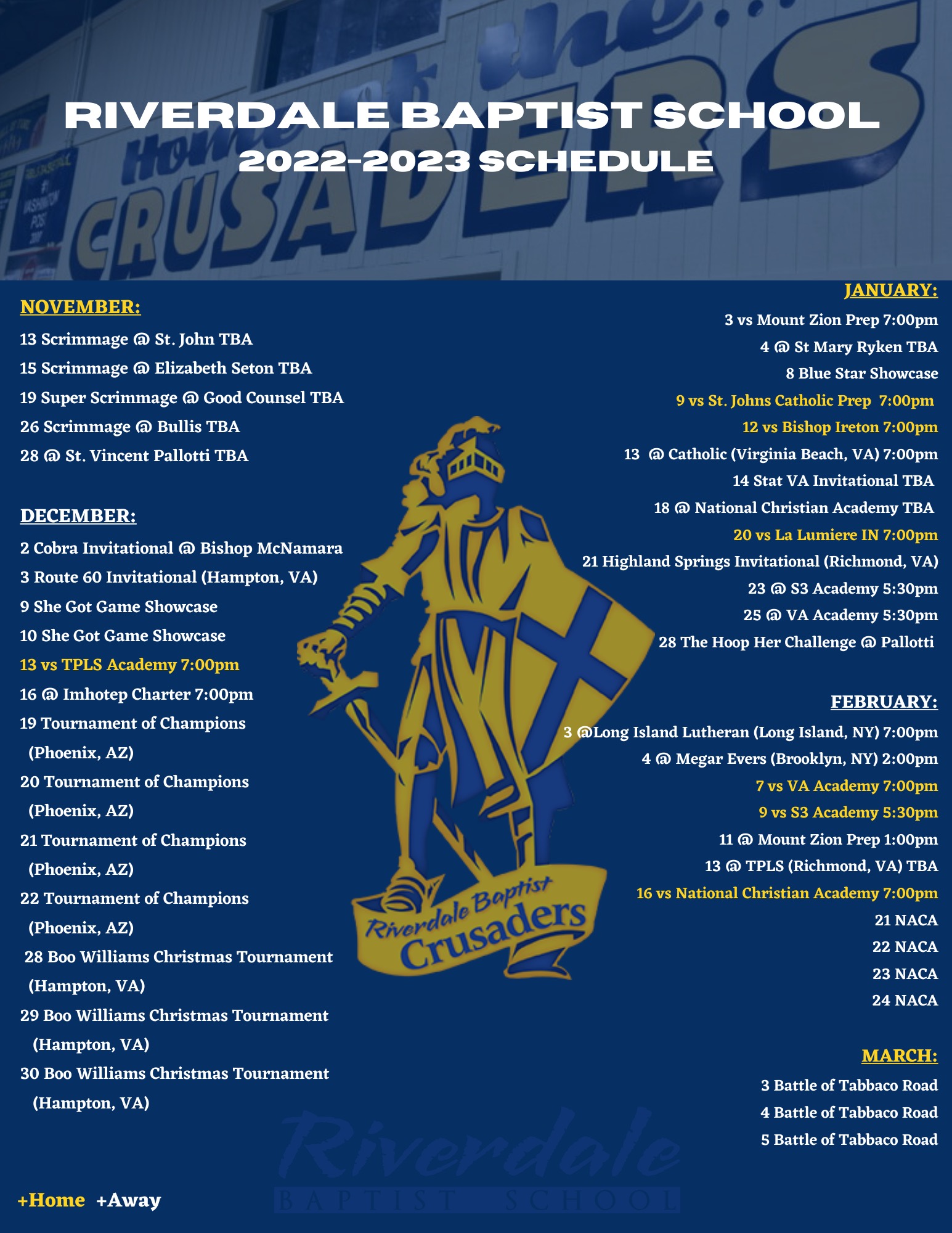 Riverdale Baptist Lady Crusaders on X: "22-2023 Riverdale Baptist Schedule  https://t.co/WiIGeLfFeV" / X