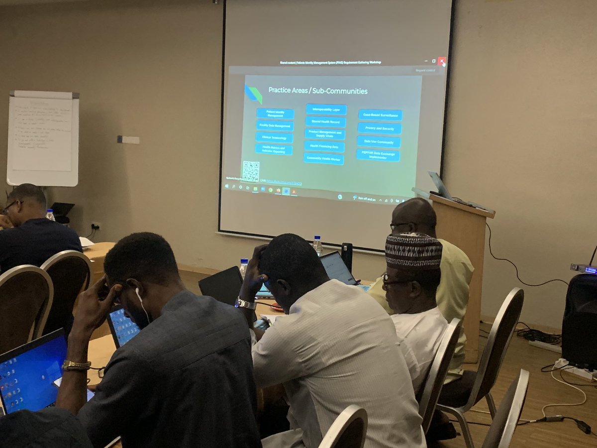 AgbonsOaiya's tweet photo. Happening now. . @OpenHIE @Regenstrief providing an overview of #HIE and #country implementation in @USCDCNIGERIA @Phis3Project Patients Identity Management Information System #PIMS #requirements gathering workshop @PATHtweets @JEShivers Kasey Upchurch https://t.co/EoVxSDspXu
