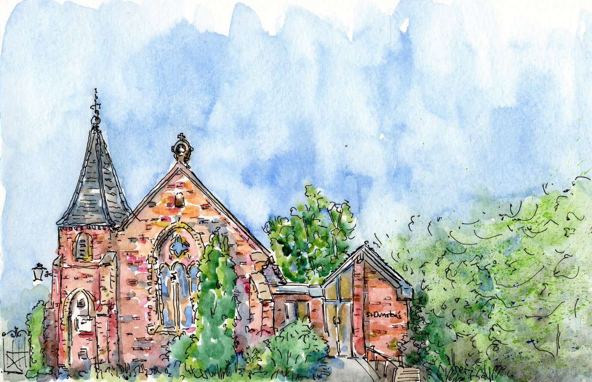 Here’s a proper scan of my last post.  St Dunstan’s Church in Ashurst Wood, East Grinstead.  

#StDunstans #Church #historic #architecture #AshurstWood #EastGrinstead #Sussex #art #illustration