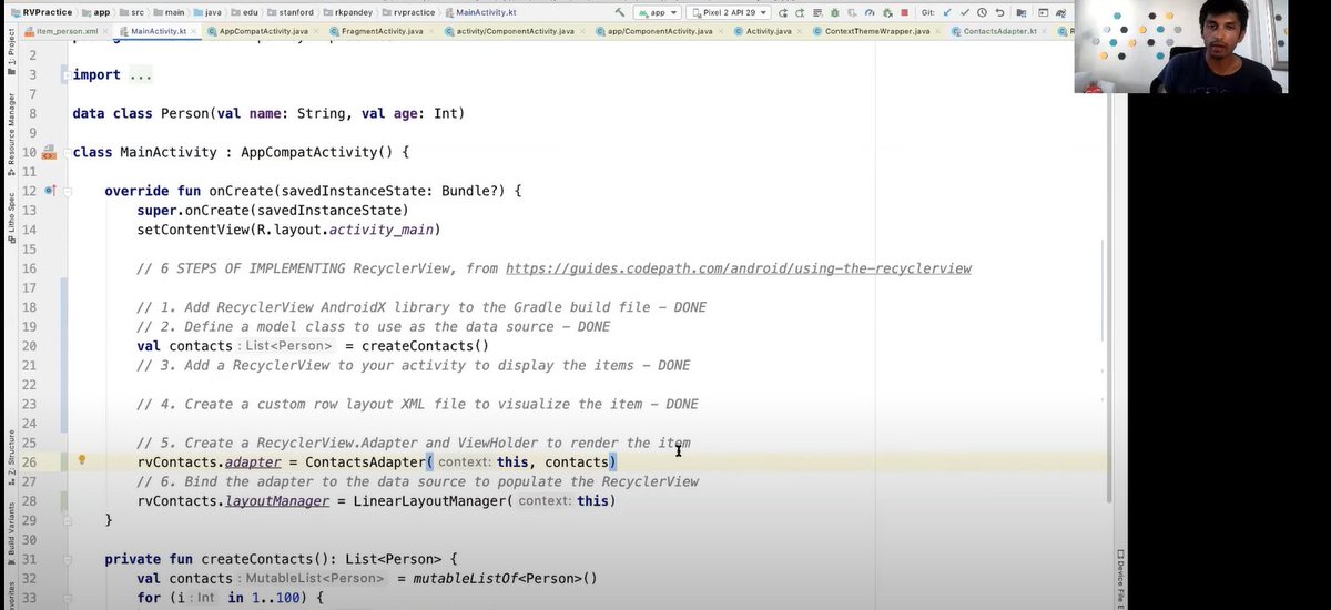 Shaman_SR1's tweet photo. Today I learnt about recyclerView in android really grateful to @rpandey1234 for teaching it wonderfully❤

#android12 https://t.co/f43dSGPpWv
