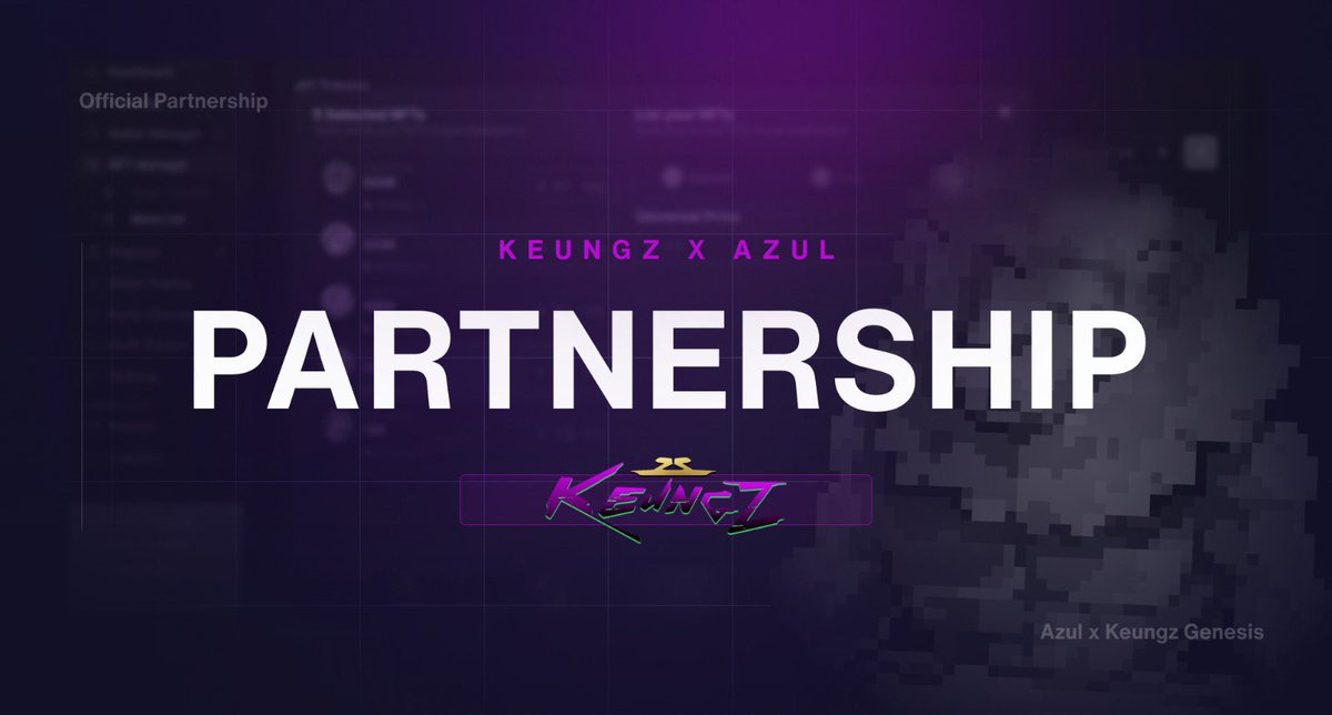 Happy to announce Azul🛠️ will be forming a long-term partnership with Keungz Genesis🦁

Lifetime pass WL and 50% off monthly subs for all KzG holders, get ready for Azul mint on 28th Oct

🎁2x Azul Phase A WL giveaway
1⃣❤️&amp;🔄
2⃣Follow <a href="/azul/">Azul</a> <a href="/keung/">Keungz ❤️ WELL3</a> 
3⃣Tag  3 frenz