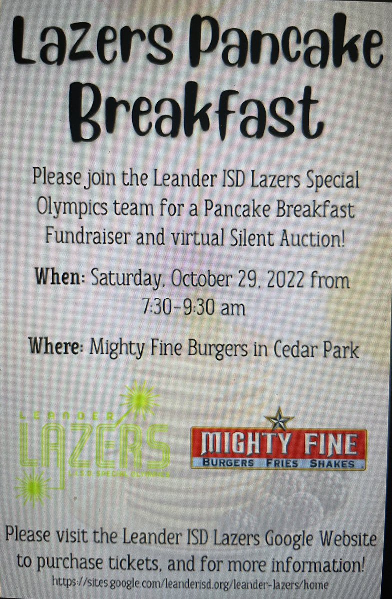 Get your tickets by THIS Wednesday 10/26 for Pancakes! Silent auction closes on Thursday 10/27. sites.google.com/leanderisd.org…