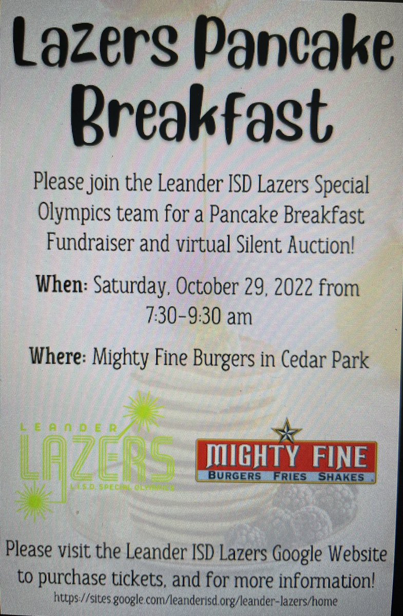 Get your tickets by THIS Wednesday 10/26 for Pancakes! Silent auction closes on Thursday 10/27.  sites.google.com/leanderisd.org…