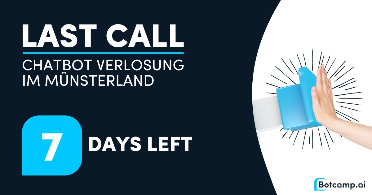 DSaF_de's tweet photo. Hey #Münsterland, darf's noch etwas #Automatisierung sein?

Dann nichts wie ran an die Verlosung und einen #Chatbot für Deine Website gewinnen.

🚀 100 % kostenlos
🚀 Für alle Branchen geeignet
🚀 In 2-3 Wochen einsatzbereit

Zur Teilnahme:
https://t.co/xBgBVMb8W4 https://t.co/tFJArSkbMj