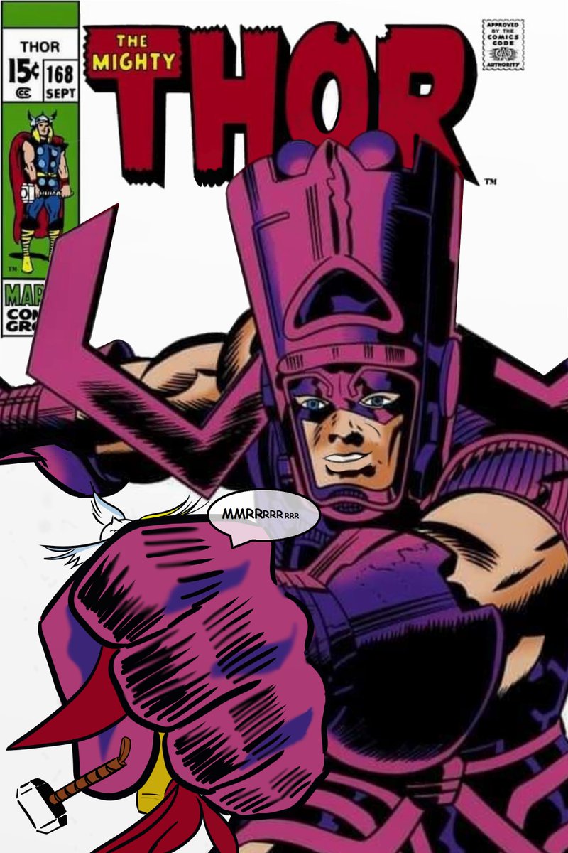 ChengisJaveri's tweet photo. Here's the cover of #Thoronesixtyseven if it happened a second after.
#Marvel #marvelcomics #Thor #Jackkirby #galactus #classiccovers #onesecondafter #fifteencentcomic https://t.co/PYAXcibO4Y