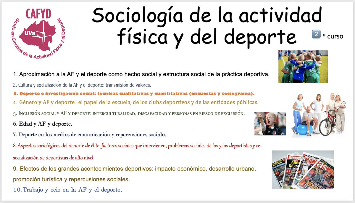 CAFYDSoria's tweet photo. SOCIOLOGÍA DE LA ACTIVIDAD FÍSICA Y DEL DEPORTE
2️⃣º curso
"La proporciona el análisis del marco social de la actividad físico-deportiva y pretende contribuir al conocimiento los distintos aspectos y fenómenos sociales que están implícitos en el deporte" https://t.co/mXeg48yqbf