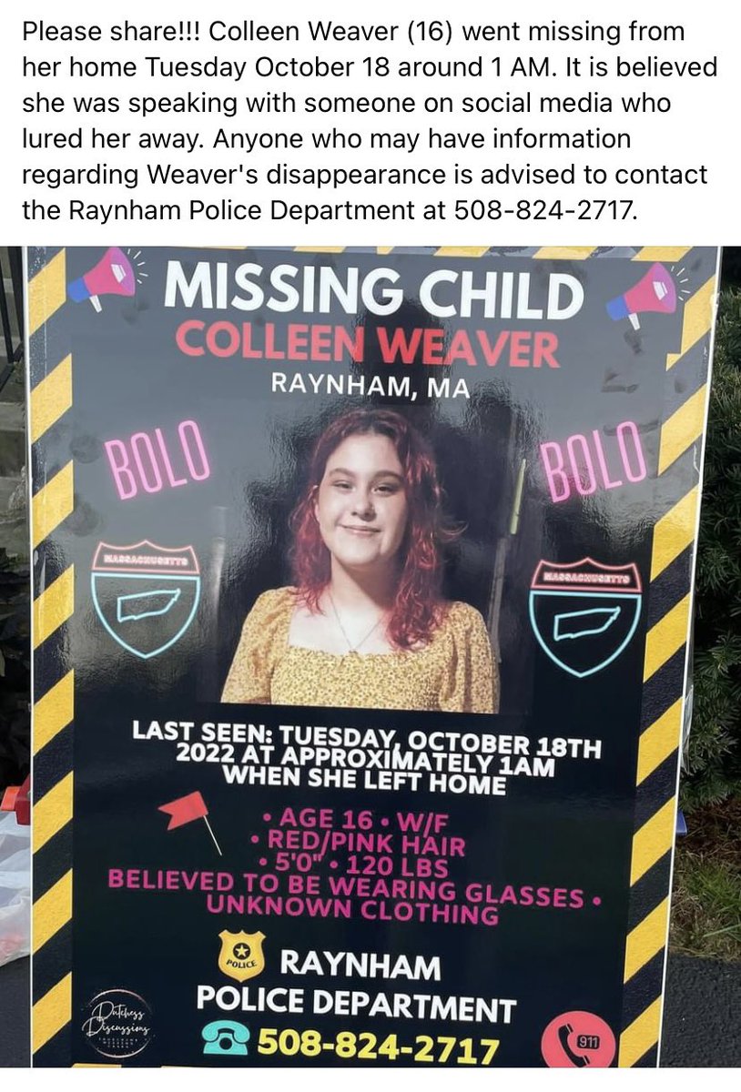 nurchy78's tweet photo. PLEASE SHARE-North south east west. It does not matter. The more it’s shared the better the chance someone sees it that knows something. She did not run away. #MissingChild #ColleenWeaver #bringcolleenweaverhome https://t.co/USfyJRJ2fL