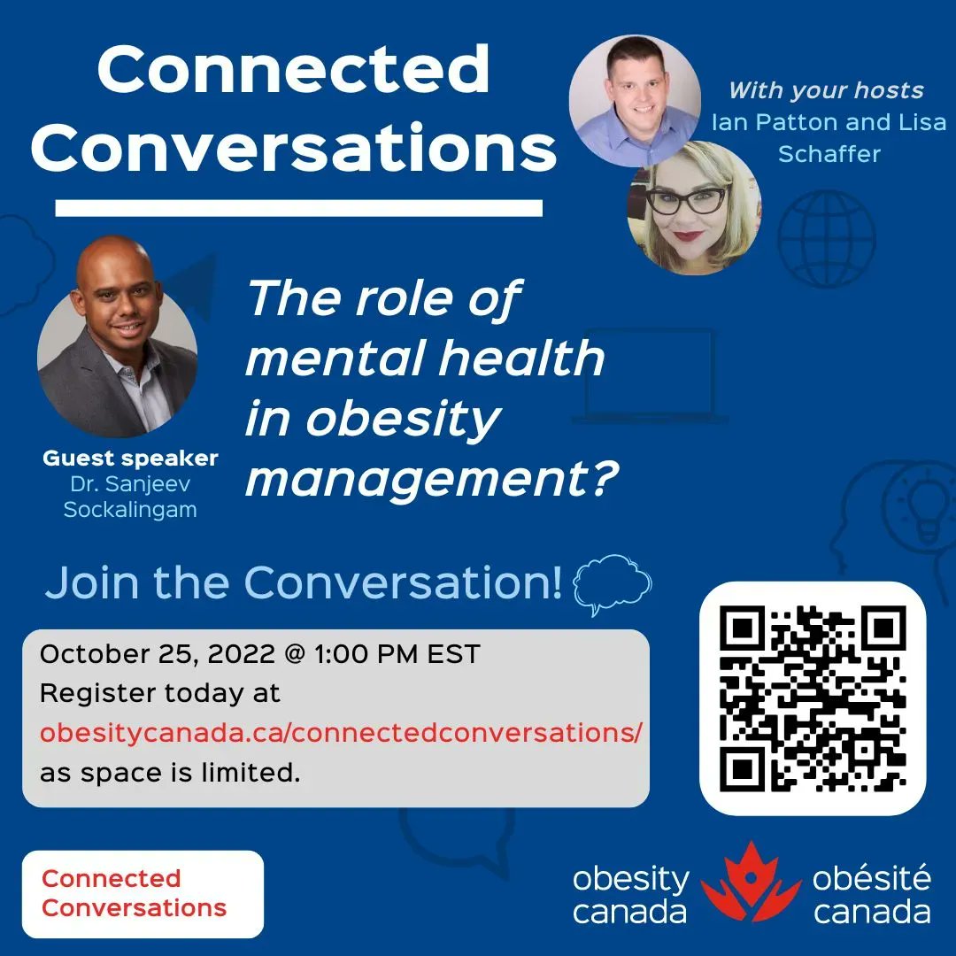 Don't miss tomorrow's Connected Conversations webinar by registering for free at buff.ly/3Ceh7HU This month we will speak with Dr. Sanjeev Sockalingam about the role of mental health in obesity management.