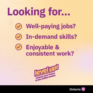 MonteMcNaughton's tweet photo. Sign up to Level Up!
 
Ontario's first-ever career fair to prepare students for rewarding and well-paying jobs in the skilled trades begins Tuesday in Mississauga.

Talk to your teacher or guidance counsellor to register.  👇👇 👇     

https://t.co/cFQXYqg7GW https://t.co/jF38yJlp1W