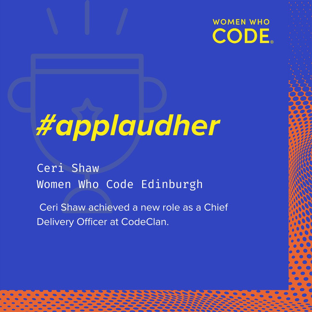 Women Who Code (@womenwhocode) on Twitter photo 🏆 #ApplaudHer
Ceri Shaw of <a href="/WWCodeEdinburgh/">WWCode Edinburgh</a> achieved a new role as a Chief Delivery Officer at CodeClan.
Share a tech success story! → bit.ly/3iCHCg6
#womenwhocode
#wwcode
#womenintech 🏆 #ApplaudHer
Ceri Shaw of <a href="/WWCodeEdinburgh/">WWCode Edinburgh</a> achieved a new role as a Chief Delivery Officer at CodeClan.
Share a tech success story! → bit.ly/3iCHCg6
#womenwhocode
#wwcode
#womenintech
